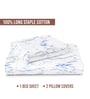 Carrara Marble Blue Printed 400 TC Cotton Super King Sized Bedsheet with 2 Pillow Covers