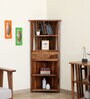 Cartesian Sheesham Wood Corner Bookshelf in Rustic Teak Finish