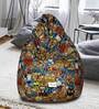 Cartoon Print XXXL Fabric Bean Bag with Beans in Yellow Colour