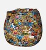Cartoon Print XXXL Fabric Bean Bag with Beans in Yellow Colour