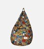 Cartoon Print XXXL Fabric Bean Bag with Beans in Yellow Colour