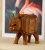 Carved Rhino Brown Solid Wood Showpiece