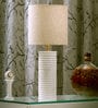 Carved (Way Beige Fabric Shade Table Led Lamp with White Base)