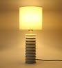 Carved-Way White Fabric Shade Table LED Lamp With White Base