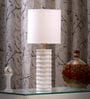 Carved-Way White Fabric Shade Table LED Lamp With White Base