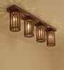 Casa 4 Lights Brown Solid Wood Flush Mounted Ceiling Light