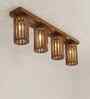 Casa 4 Lights Brown Solid Wood Flush Mounted Ceiling Light