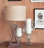 Corner Beige Natural Fiber Shade Night Lamp With Mango wood Base