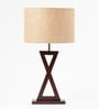 Corner Beige Natural Fiber Shade Night Lamp With Mango wood Base