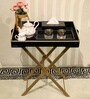 CasaGold Black Foldable Leather Butler Tray Table & Serving Tray & Tissue Box with Metal Stand