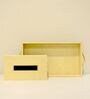 CasaGold Combo Leather Tray with Tissue Box-Cream Twill