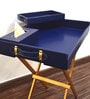 CasaGold Ink Blue Foldable Leather Butler Tray Table & Serving Tray & Tissue Box with Metal Stand