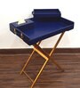 CasaGold Ink Blue Foldable Leather Butler Tray Table & Serving Tray & Tissue Box with Metal Stand