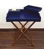 CasaGold Ink Blue Foldable Leather Butler Tray Table & Serving Tray & Tissue Box with Metal Stand