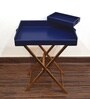 CasaGold Ink Blue Foldable Leather Butler Tray Table & Serving Tray with Metal Stand