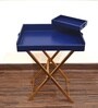 CasaGold Ink Blue Foldable Leather Butler Tray Table & Serving Tray with Metal Stand