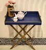 CasaGold Ink Blue Foldable Leather Tray Table with Metal Stand