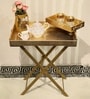 CasaGold Rose Gold Foldable Leather Butler Tray Table & Serving Tray with Metal Stand