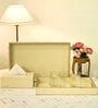 CASAGOLD SET OF 2 LEATHER TRAY WITH TISSUE HOLDER SET