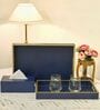 CASAGOLD SET OF 2 LEATHER TRAY WITH TISSUE HOLDER SET -INK BLUE