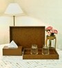 CASAGOLD SET OF 2 LEATHER TRAY WITH TISSUE HOLDER SET -TAN BROWN
