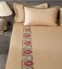 Cashmere Beige 300TC 100% Cotton Solids Flat Embroidered Super King Bedsheet With 2 Pillow Covers