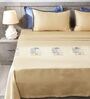 Cashmere Beige 300TC 100% Cotton Solid Flat Embroidered Super King Bedsheet With 2 Pillow Covers