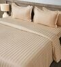 Beige 300TC 100% Cotton Stripe Flat Super King Bedsheet with 2 Pillow Covers