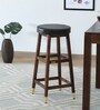 Caslav Sheesham Wood Bar Stool In Provincial Teak Finish With Black Leatherette