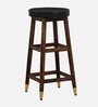 Caslav Sheesham Wood Bar Stool In Provincial Teak Finish With Black Leatherette