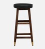 Caslav Sheesham Wood Bar Stool In Provincial Teak Finish With Black Leatherette