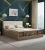 Cassandra Queen Size Upholstered Bed in Bella Noce & Glossy White Colour with Hydraulic Storage