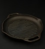 Black Cast Iron Grill Pan Pre-Seasoned & Toxin-Free Medium (10 inch), 1.5L, 2.7kg Long Handle for Easy Grip