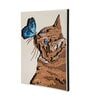 Cat Meets Butterfly Pinewood Wall Mural In Brown