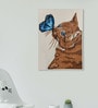 Cat Meets Butterfly Pinewood Wall Mural In Brown