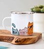 Cats Enamel Printed White 350ml Stainless Steel Coffee Mug
