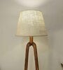 Cavern Wooden Floor Lamp with Brown Base and Jute Fabric Lampshade