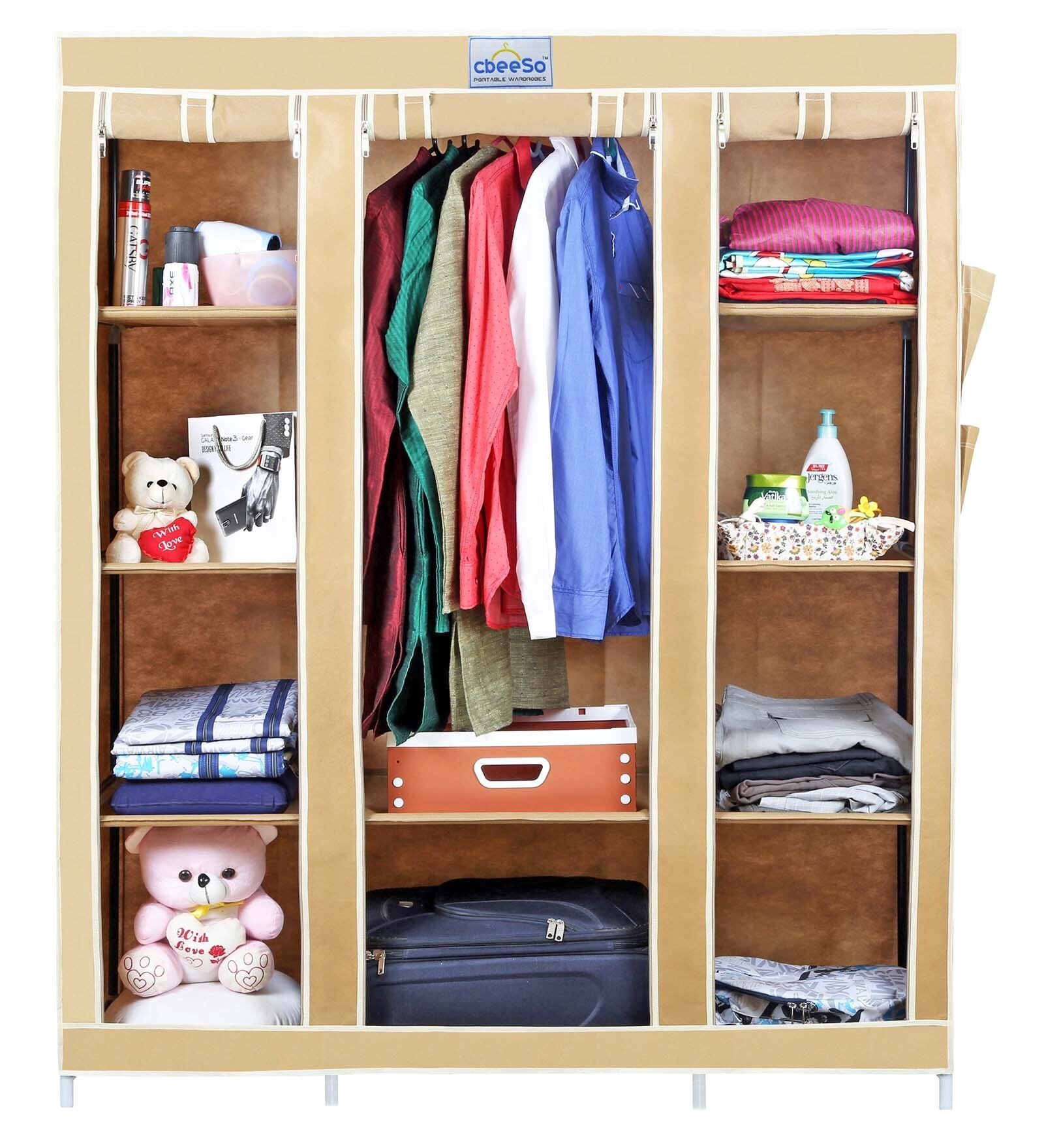 Buy Fabric & Metal Beige Portable Wardrobe by Cbeeso Online Cloth