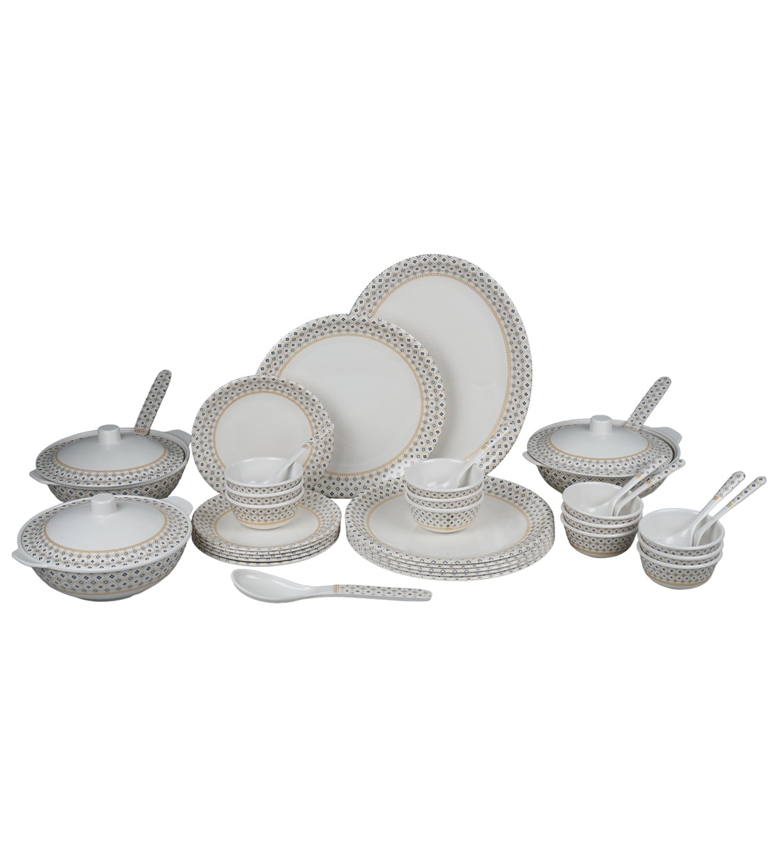 Buy White Blue Border Designed Melamine 40 Pcs Dinner Set at 53