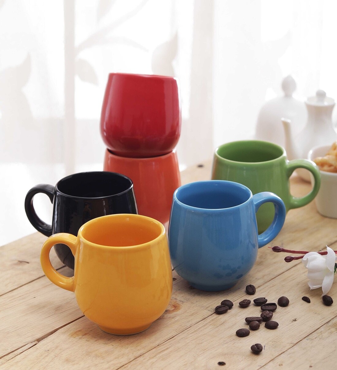 Buy 200 ML Multicolor Ceramic Cups Set of 6 by Cdi Online Coffee Mugs