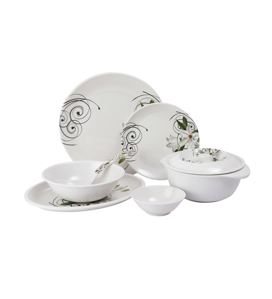 Buy Green Olives Print Melamine Dinner Set 33 Pieces By Cdi Online