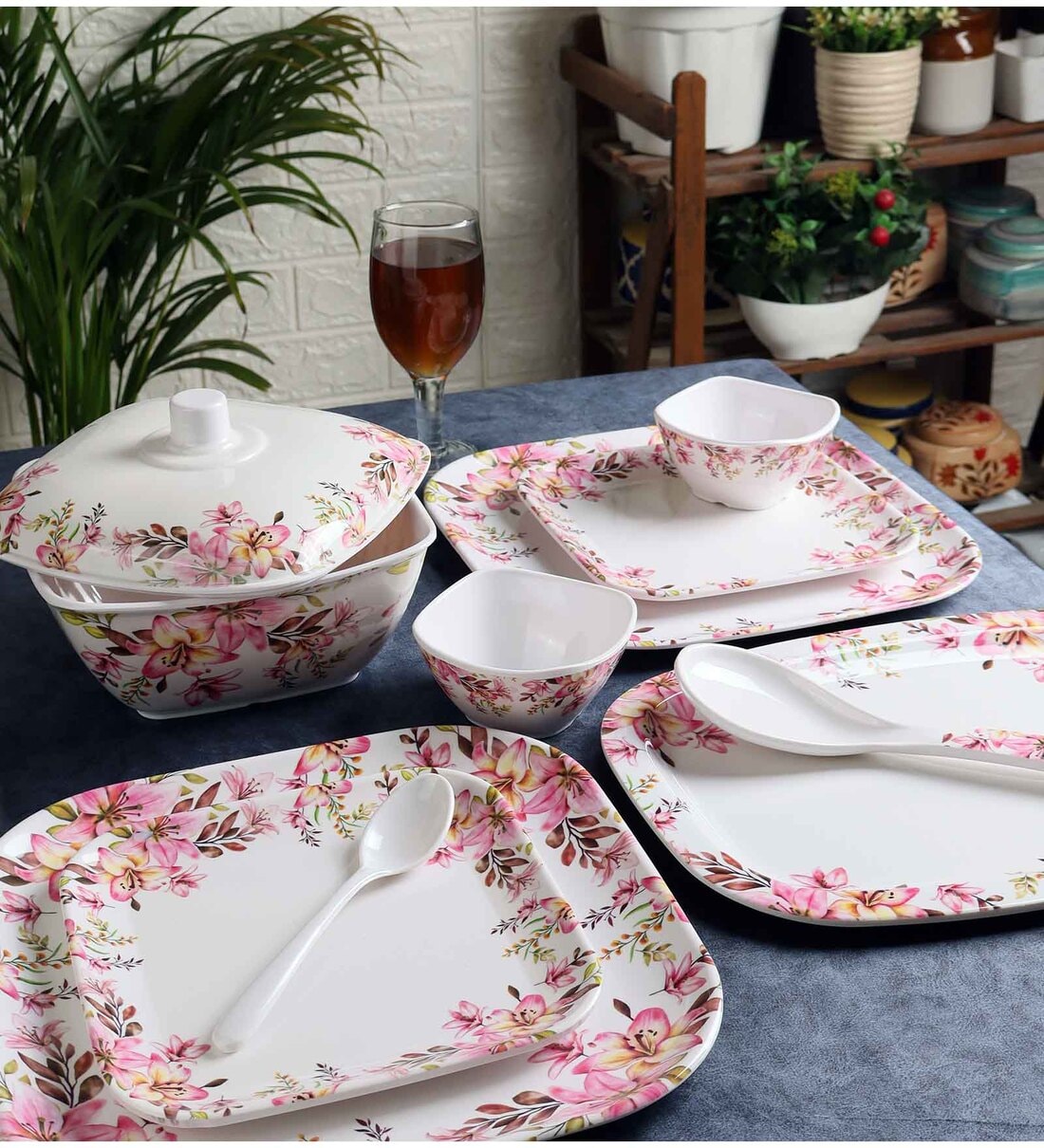 Pepperfry Dinner Set Buy White Floral Print Square Shaped Double