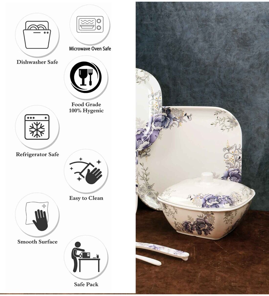 Buy White Blue Square Shaped Floral Double Coated Melamine 40