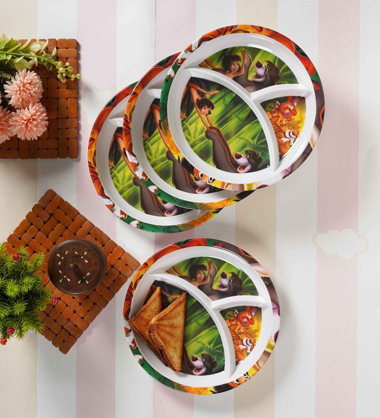 Multicolor Mogli Printed Melamine (Set of 4) Kids Plates