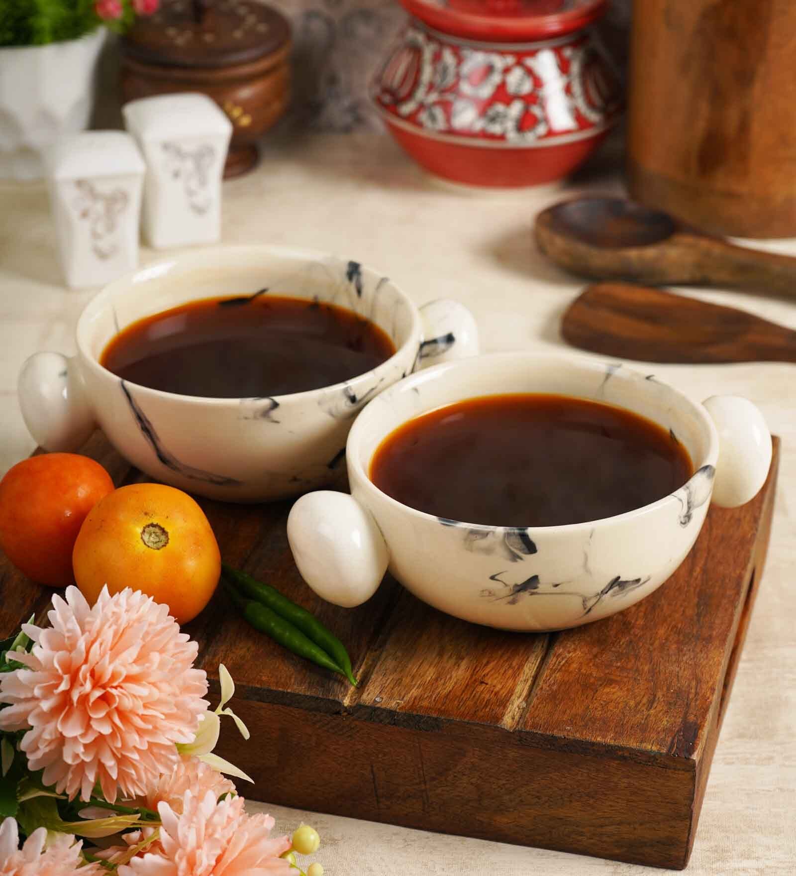 White 300 ML Ceramic  Italian Designed 2 Pcs Soup Bowls