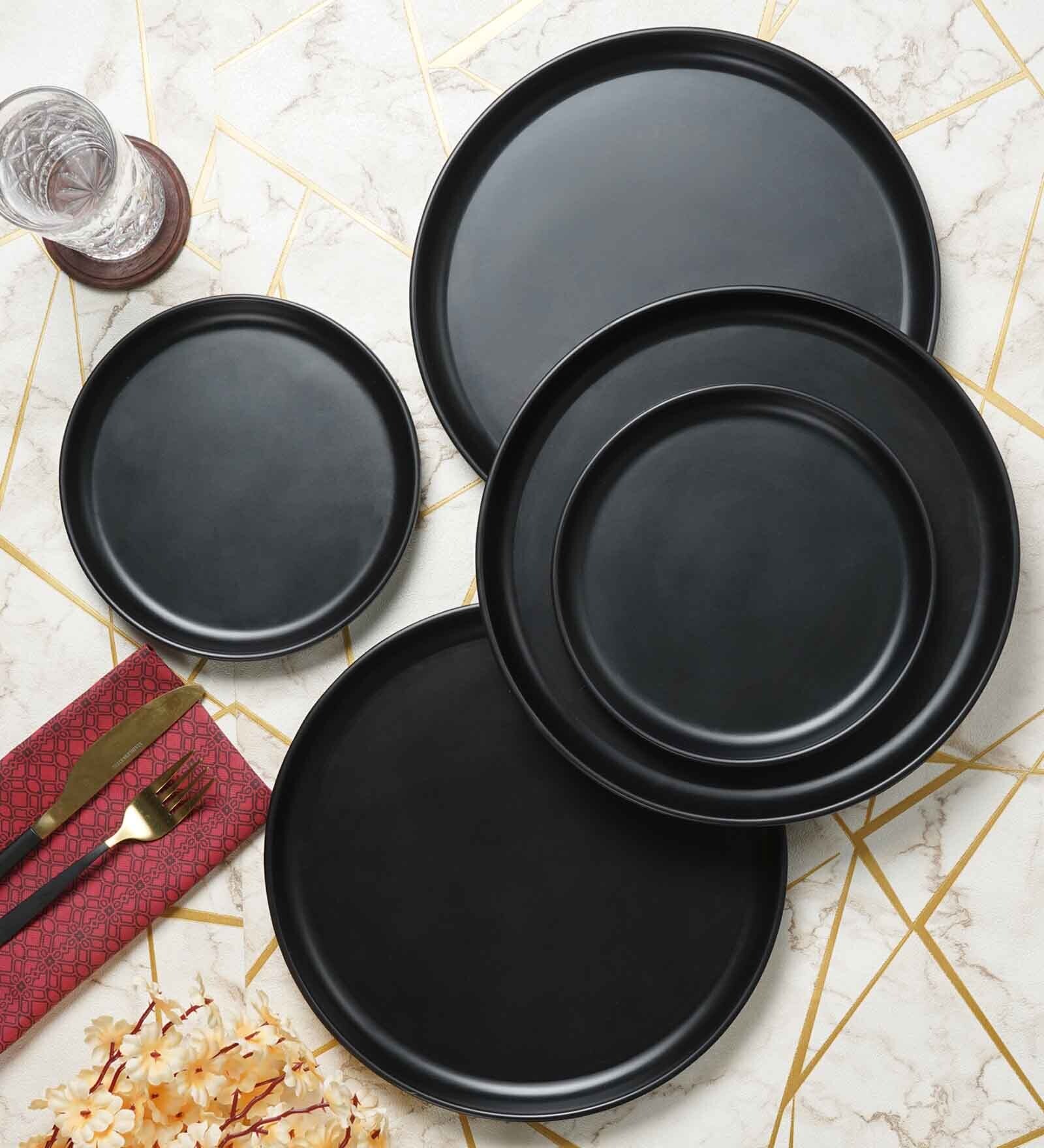 Black Collar Melamine 12 Pcs Dinner Set