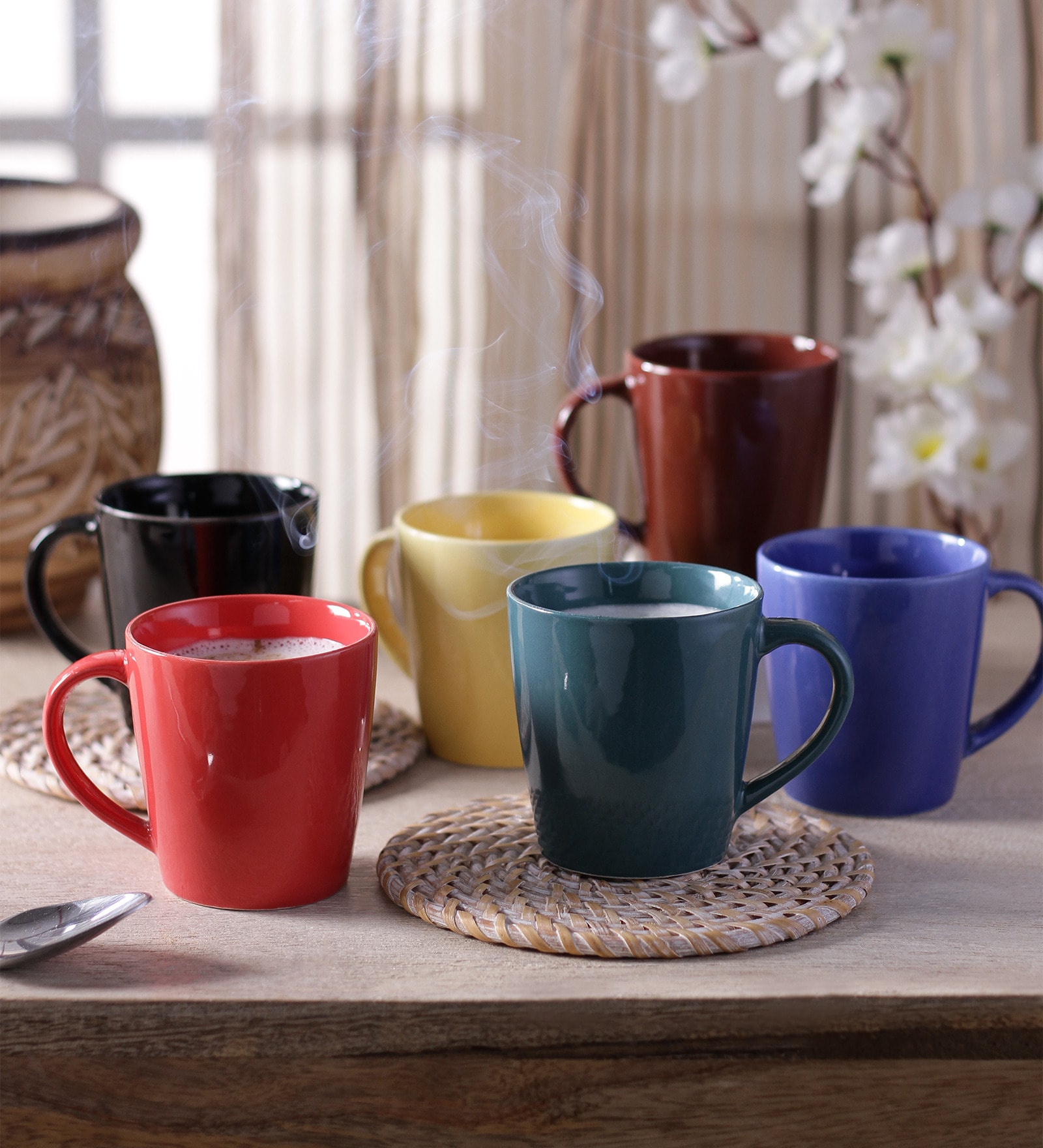 Classic Glossy 200ml Multicolour Ceramic (Set of 6) Tea Cups