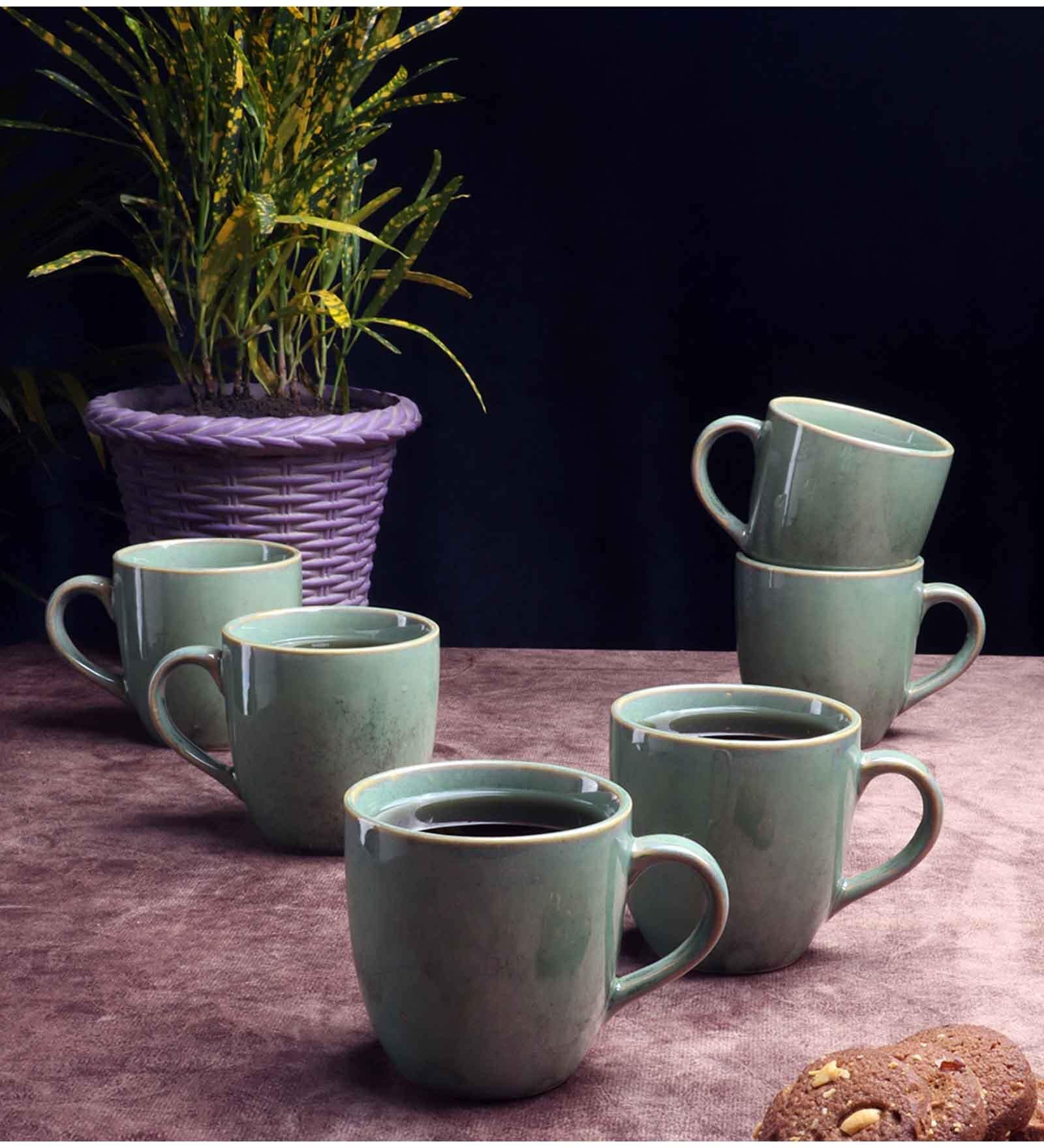 Green 150ml Ceramic (Set Of 6) Tea Cups
