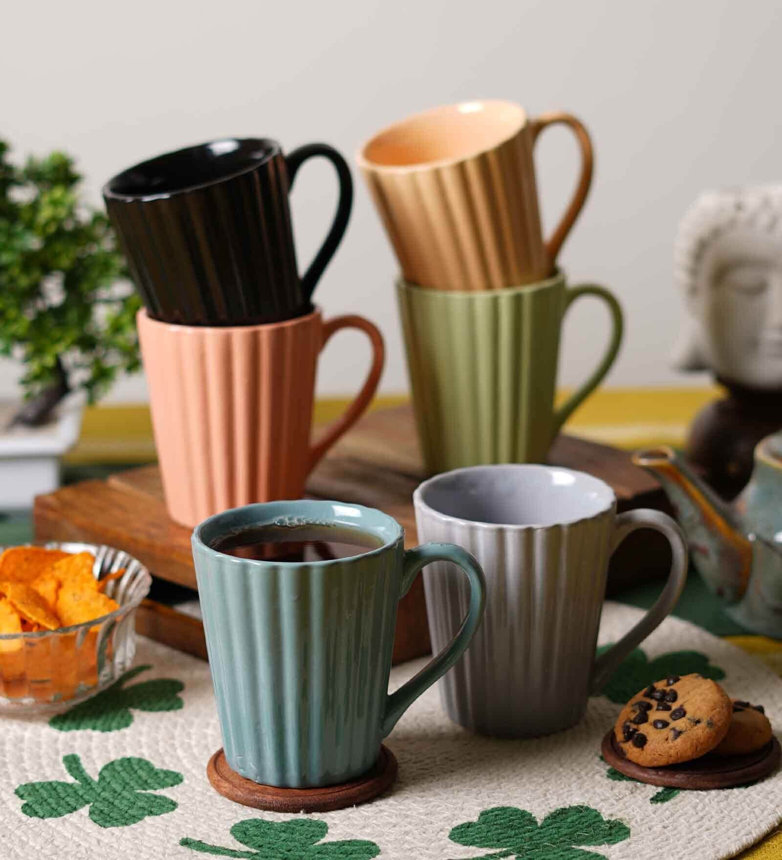 Multicolour 300ml Ceramic (Set Of 6) Coffee Mugs