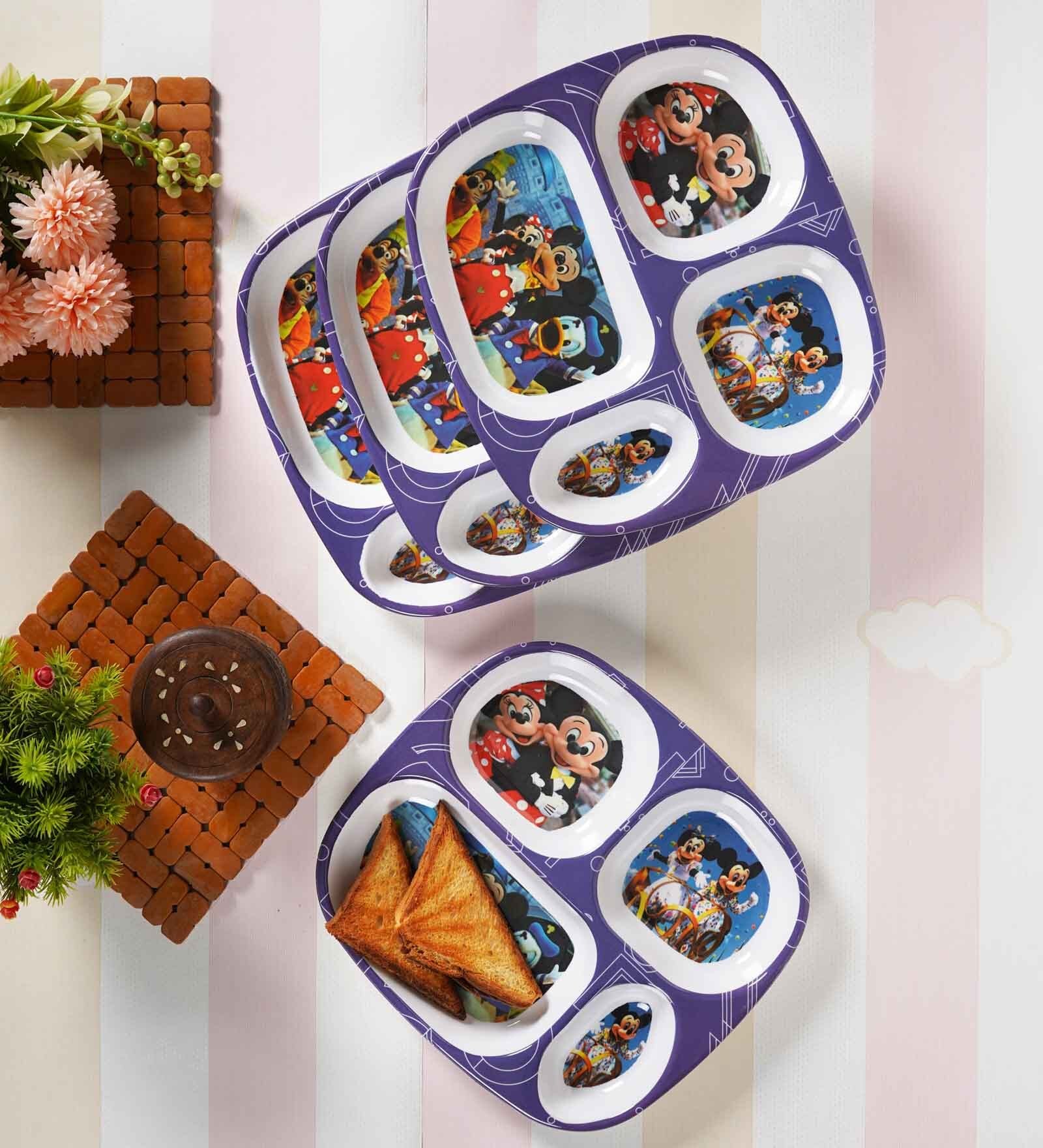 Blue Micky Mouse Printed Melamine (Set of 4) Kids Plates
